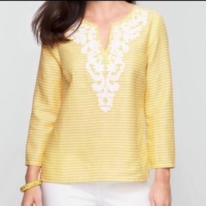 Talbots Beaded Appliqué Linen Striped Popover